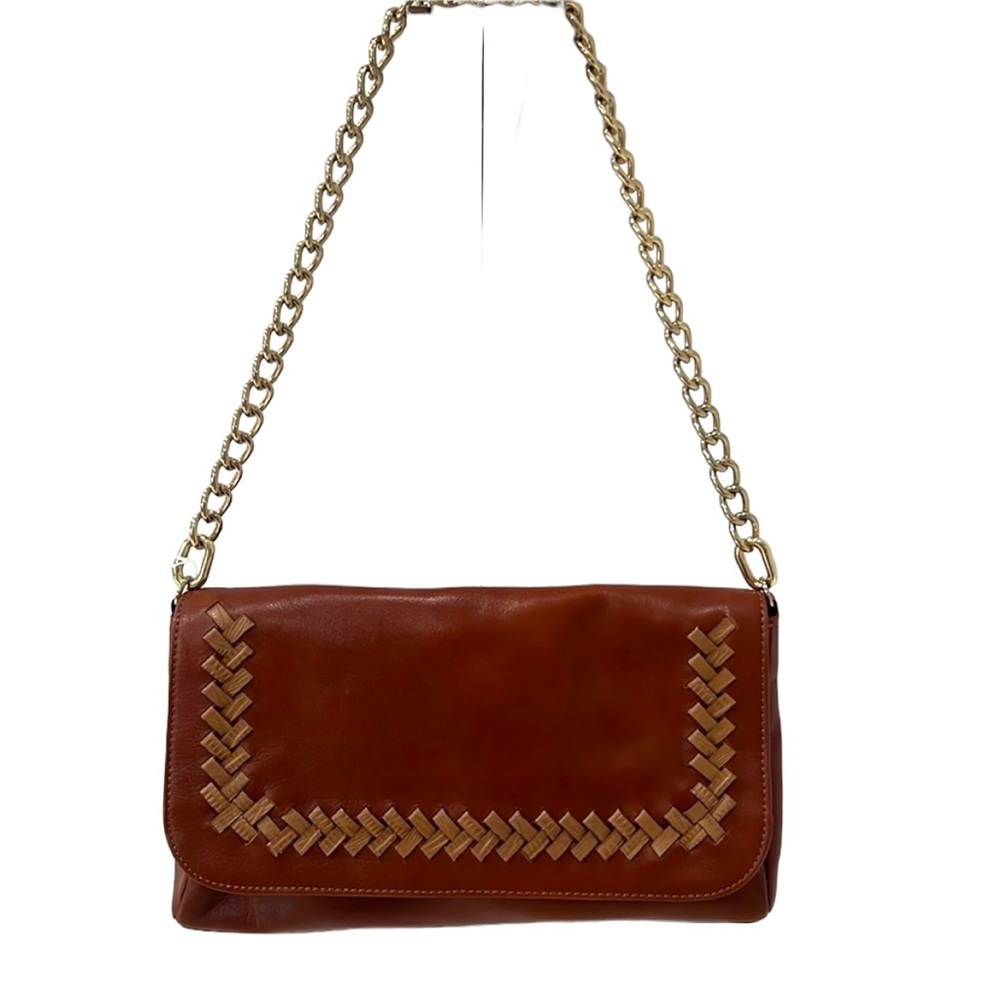 Antonio Melani Purse Leather Brown/Tan - Gold Chain Hand Bag